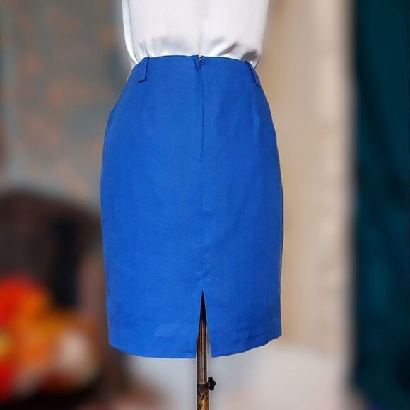 Vtg blue linen Linda Allard Ellen Tracy pencil skirt - Picture 2 of 16